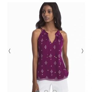 White House Black Market Purple Embroidered Sleeveless Top